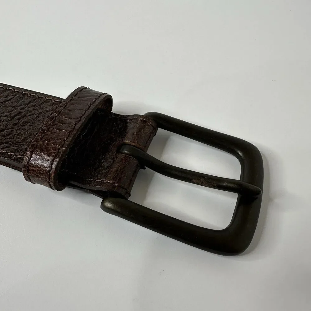 Wrangler‎ Brown Pebbled Leather Belt Mens Sz 34/35 Matte Black Buckle 1.25